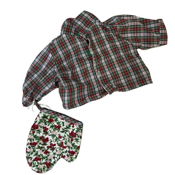 Vintage 1992 Muffy Vanderbear Plaid Shirt Chef Hat Red Green Clothing Outfit Lot - Picture 2 of 4